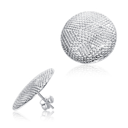 Textured Disc Circle Silver Ear Stud STS-5613